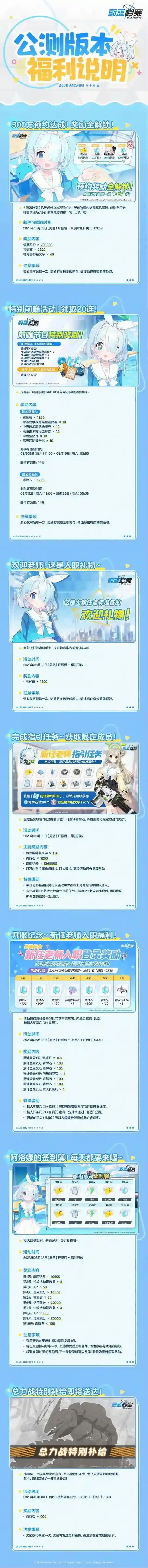 蔚蓝档案公测版本福利说明