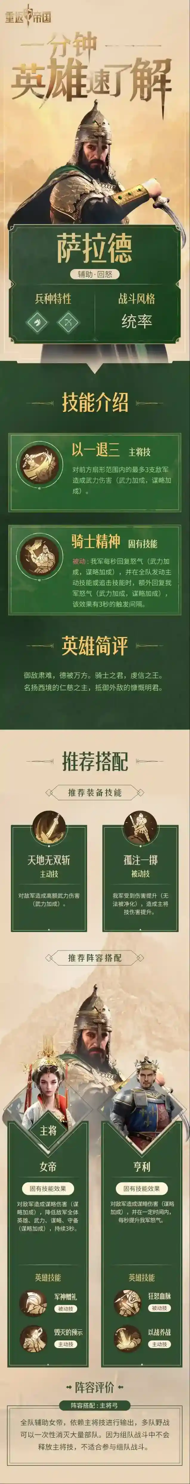 重返帝国萨拉德技能装备搭配解析攻略