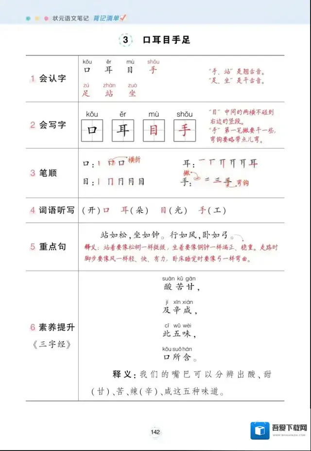 小学每课背记清单每课